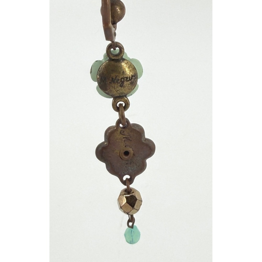 Michal Negrin Rose Floral Drop Earrings Green Blue Crystal Brass Leverback - Picture 6 of 8